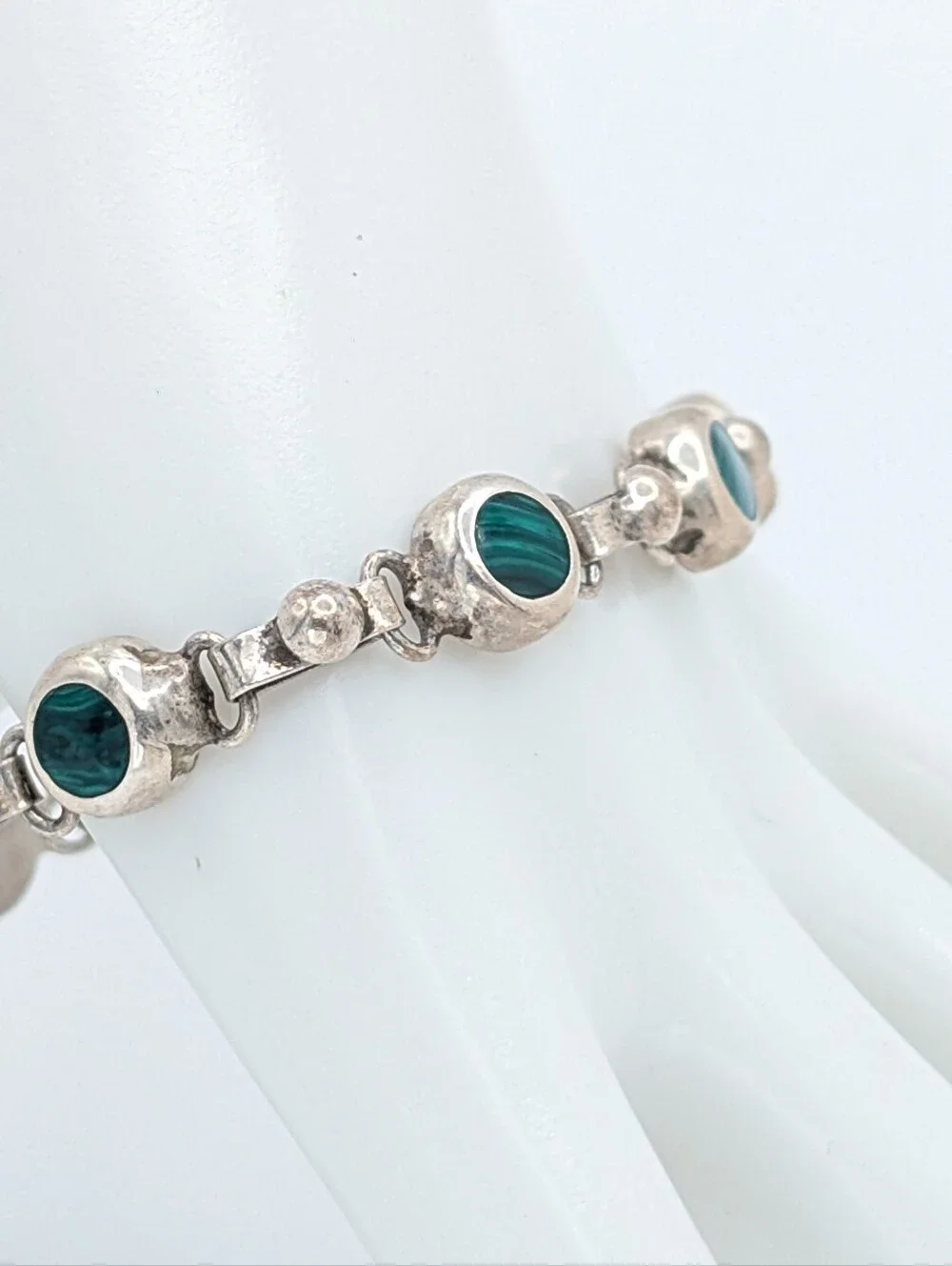 Vintage 925 Sterling Silver and Malachite Bracelet